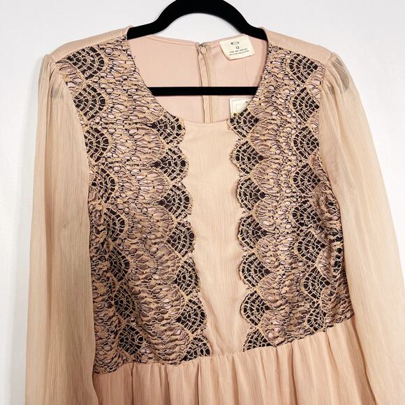 New Urban Outfitters Pins and Needles 12 Cream Black Lace Trim Long Sleeve Dress - Picture 3 of 12